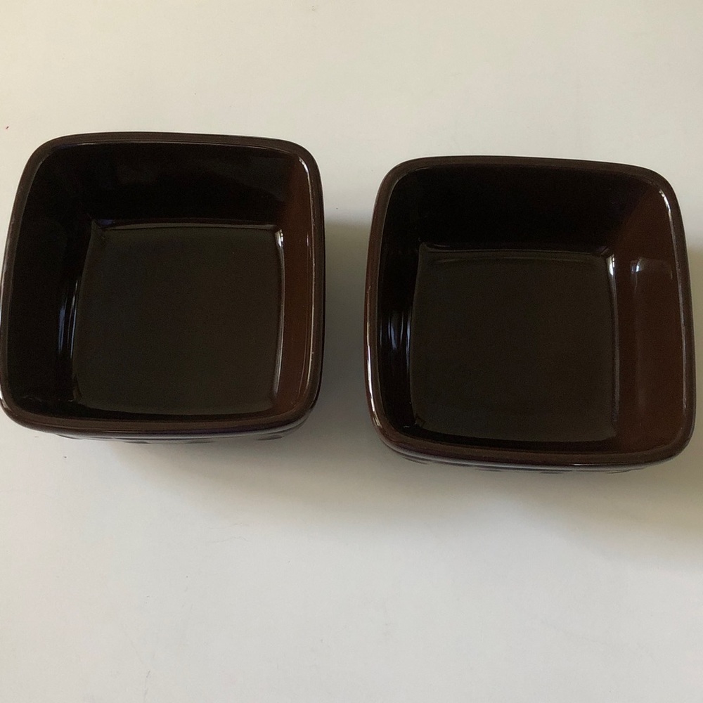 Set 2 Longaberger Pottery square bowls classic Woven Traditions chocolate brown - Picture 5 of 6